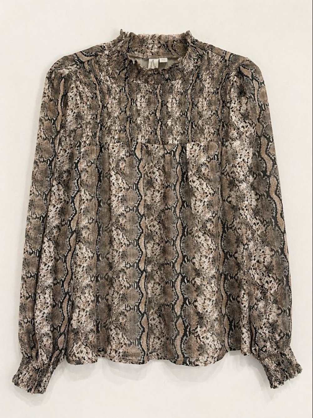 JOIE Snakeskin Print Smocked Blouse Boho Puff Sleeve Sheer Top | Small